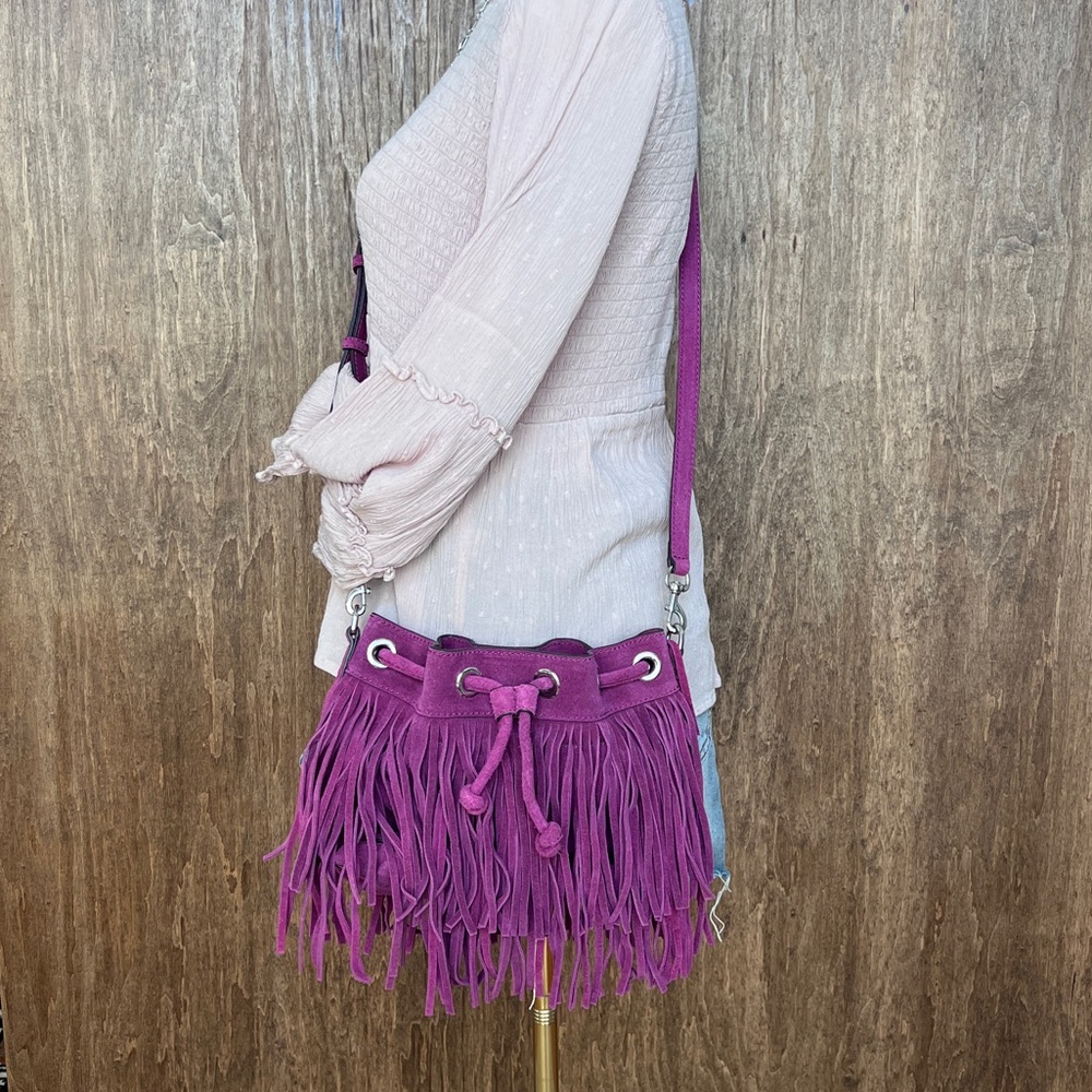 Rebecca Minkoff Suede Fringe Drawstring Shoulder Bag